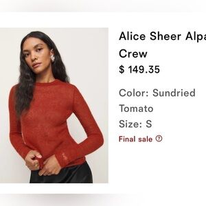 Reformation Alice Sheer Alpaca Crew Red - Size S
